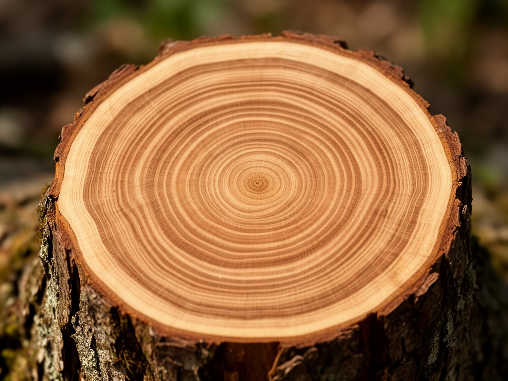 Przekrój pnia drzewa pokazujący pierścienie wzrostu jako symbol cykli biologicznych i naturalnych rytmów czasu
